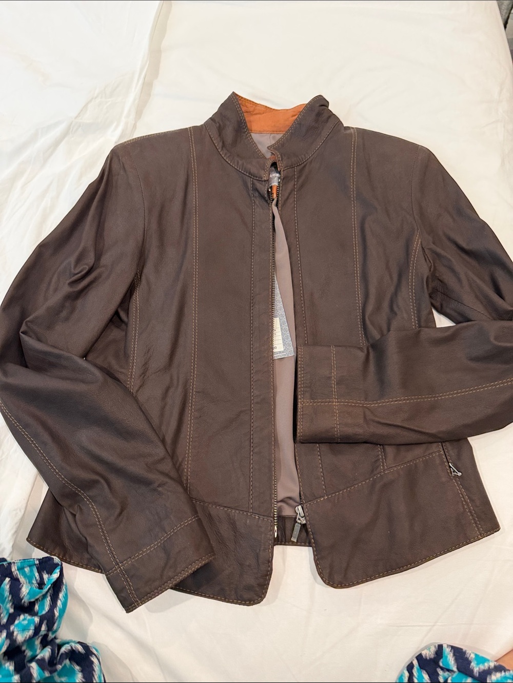 Johnston & Murphy Brown Leather Jacket - Classic Zip Front
